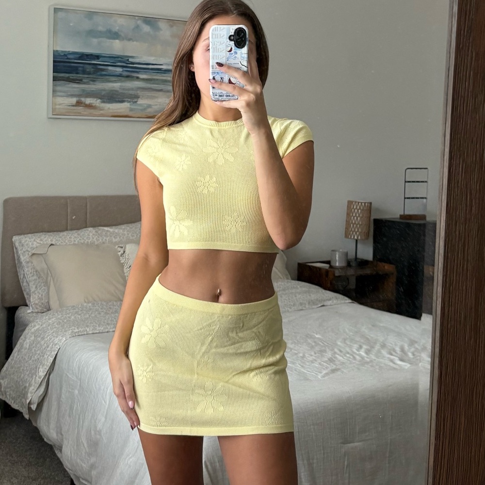 White Fox Boutique Light Yellow Floral Skirt Set